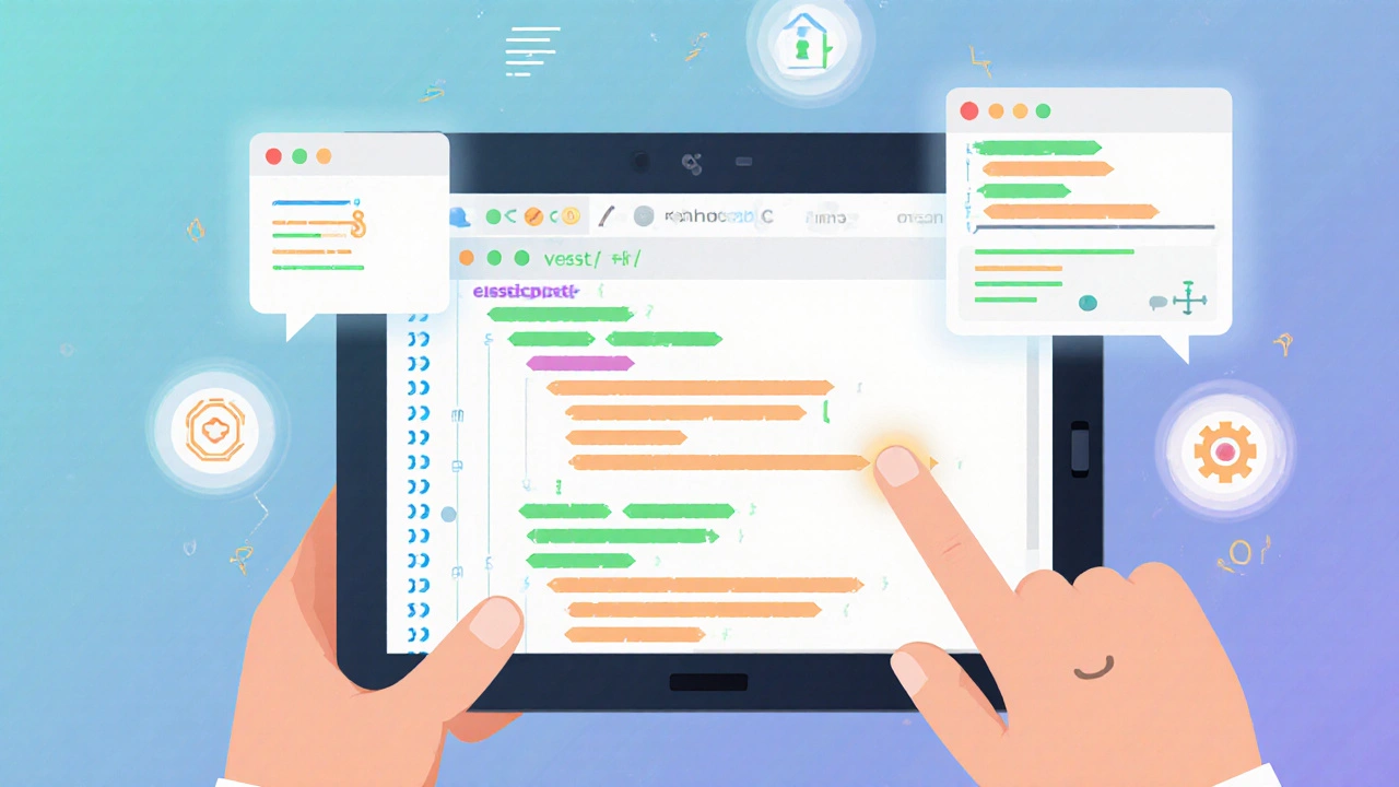 Friendly digital workspace showing a code playground with live feedback on a tablet.
